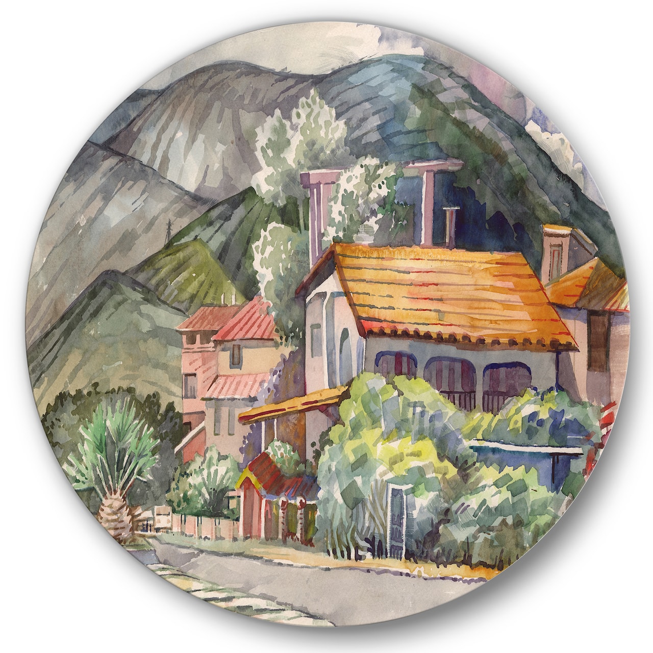 Designart - Greek Landscape Off The Coast Of The Aegean Sea - Traditional Metal Circle Wall Art